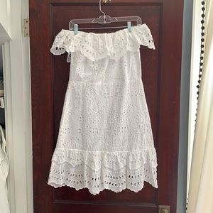 Express Off the Shoulder Eyelet Mini Dress (Size M)